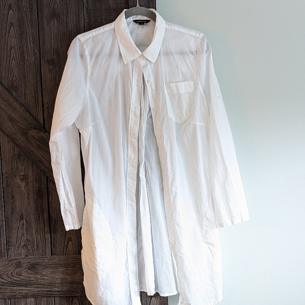 NWOT Long Land's End Button Back White Linen Look Overshirt